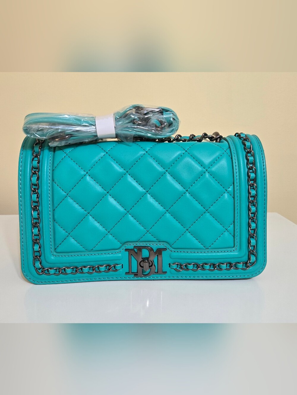 Badgley Mischka Quilted Crossbody Bag in Teal Green